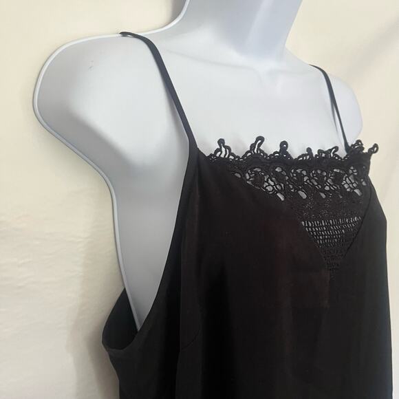 BCBGENERATION Midi Slip Dress Sz Large Lace Insert Black Slits Whimsigoth Adjust - Picture 3 of 14